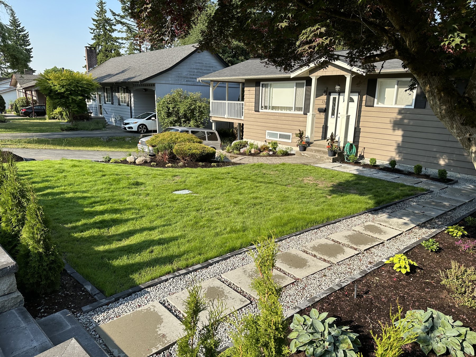 Finished lawn and garden path